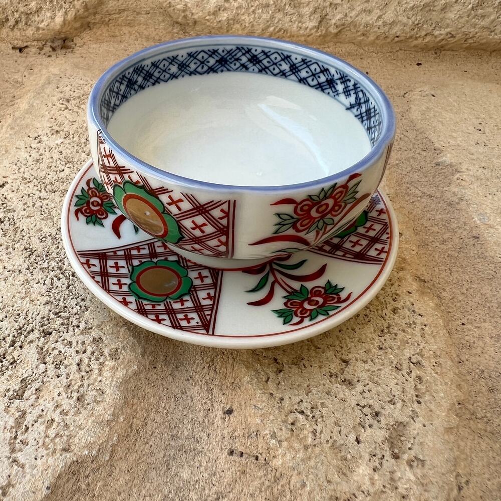Kutani ware Japanese bowl cup and saucer vintage